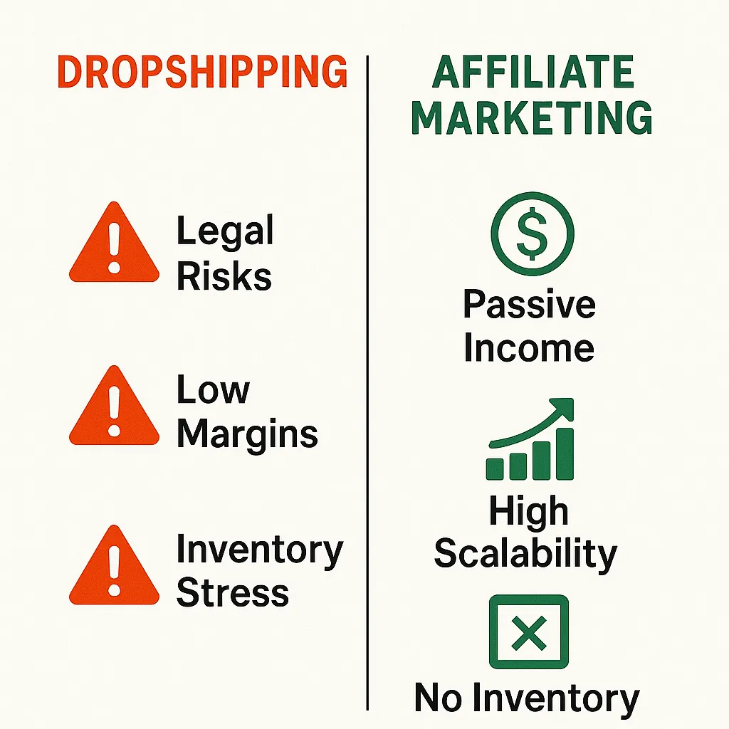 comparaison visuelle dropshipping vs affiliation risques et avantages