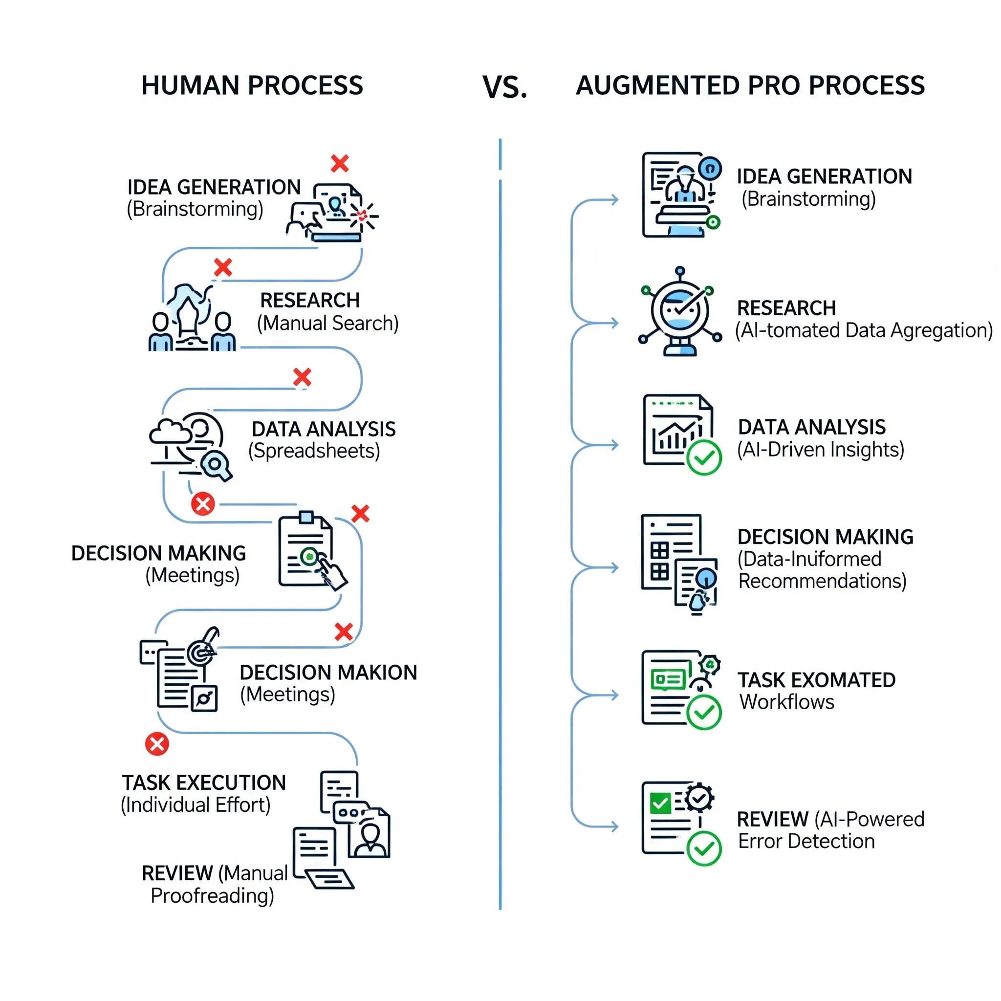 Au-delà de Perplexity Computer : Créer des process (SOP) pour l'IA 2 human process vs ai agent pro augmented process