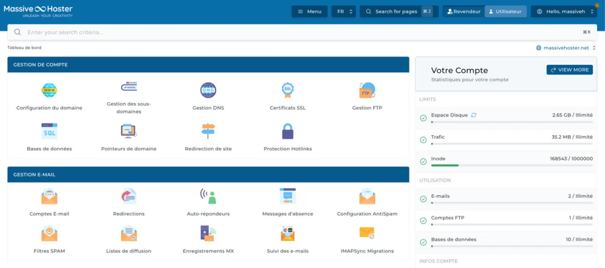 Panneau de gestion MassiveHoster - interface DirectAdmin