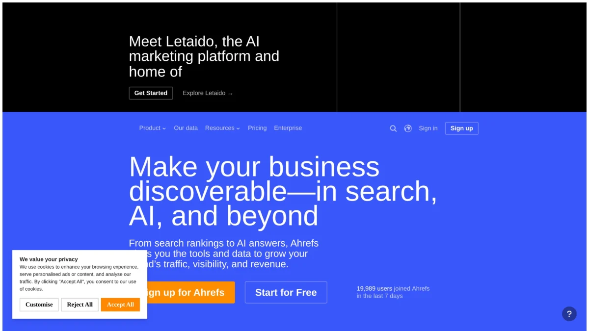 Ahrefs interface utilisateur