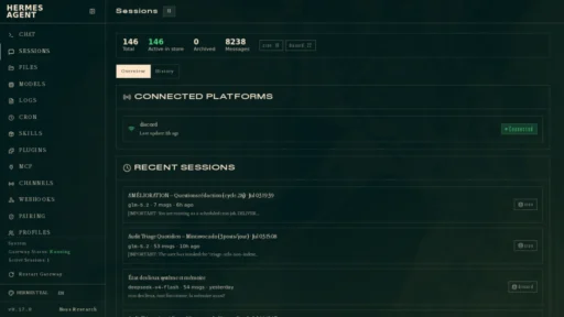 Dashboard Hermes Agent interface principale