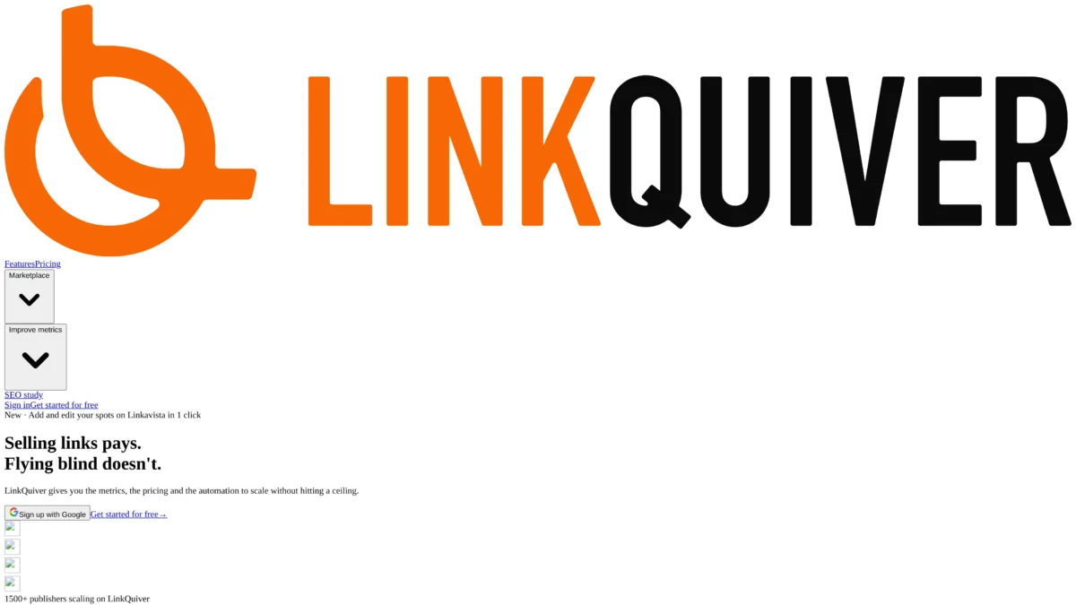 LinkQuiver : Avis complet, tarifs et code promo 2026 4 LinkQuiver home page hero section - Selling links pays. Flying blind doesn't.
