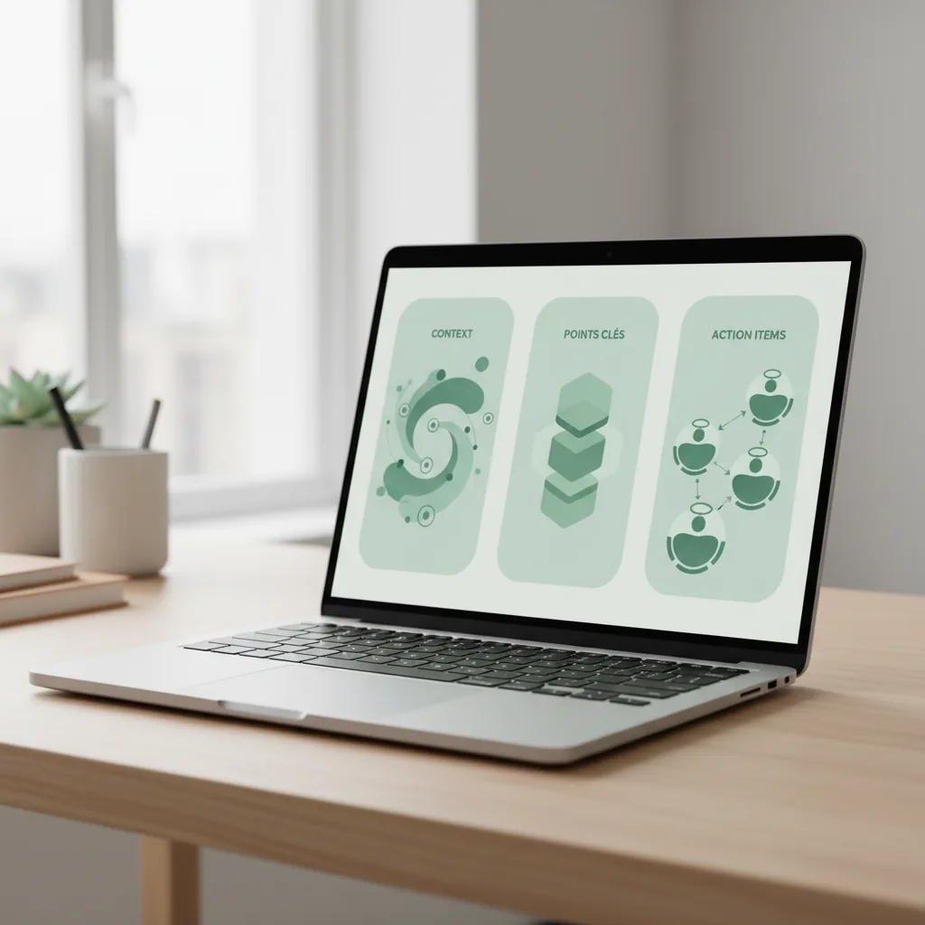 Fireflies.ai avis 2026 : test complet du notetaker IA 2 capture du résumé automatique généré par Fireflies après une réunion, montrant les sections contexte, points clés et action items attribuées à chaque participant