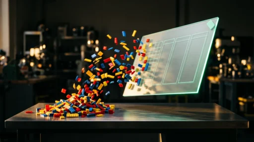 ClickUp : une pile de blocs chaotiques fusionnée en un panneau de verre unique et structuré