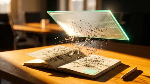 Granola : carnet manuscrit transformé en panneau de verre structuré par l'IA, sans bot