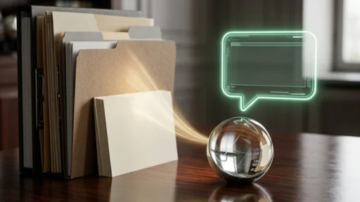 Tutorial de Chatbase 2026: precios, opiniones y método 2 Chatbase tutoriel - pile de documents transformee en assistant chatbot, sphere de verre holographique mint